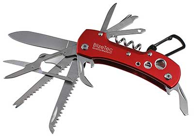 Red Violet, thread loop and safety hook, BlizeTec 14 Function Multitool Tactical Folding Pocket Knife