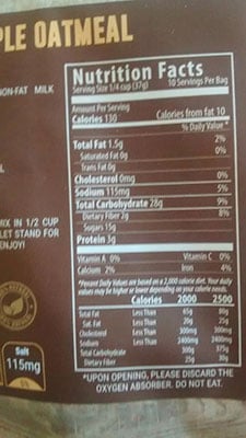 An Image of Nutrition Facts: Apple Oatmeal