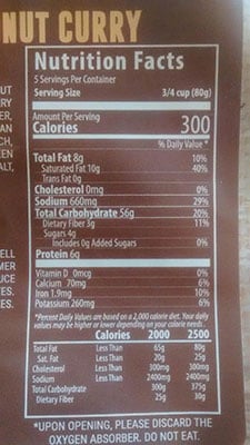 An Image of Nutrition Facts: Thai Coconut Curry