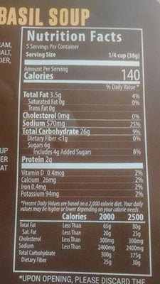 An Image of Nutrition Facts: Tomato Basil Soup