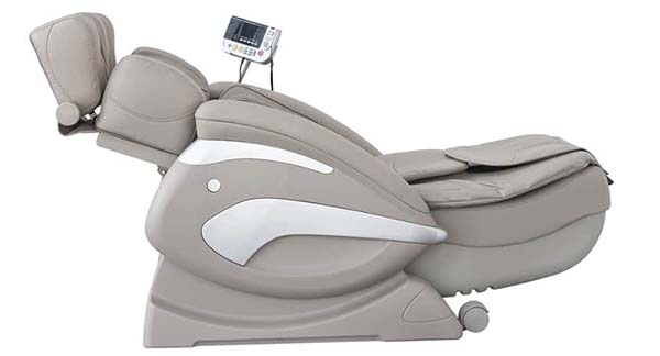 grey massage chair in zero-gravity recline position