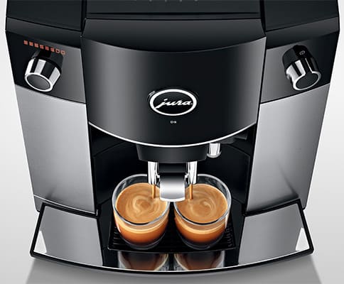 Top view of Jura D6 Coffee Machine with two servings of espresso