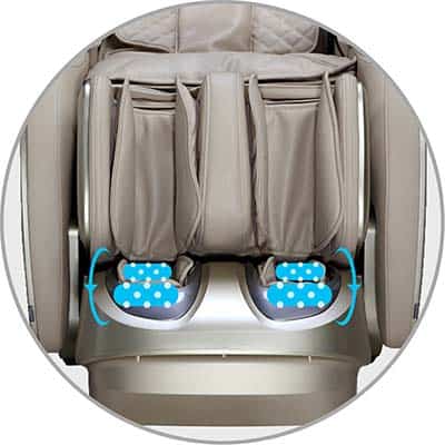 Osaki First Class massage chair's three spinning reflexology massage rollers