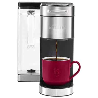 Stainless steel variant of the Keurig K Supreme Plus with K cup under the spout