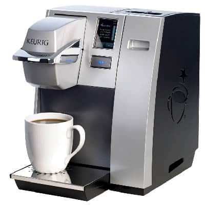 K155 Office Pro Keurig with a white mug under its spout