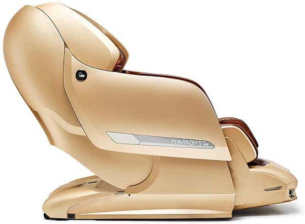 Bodyfriend Pharaoh S II Massage Chair with gold hard shell exterior and model name in silver on the side