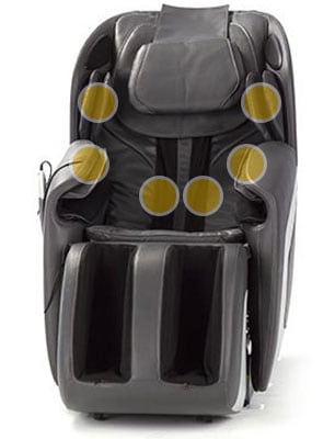 Human Touch Sana Massage Chair gray variant and its airbags at the shoulders, arms, and back