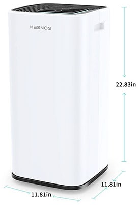 Kesnos 70-pint dehumidifier's dimensions