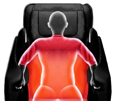 An illustration of a man sitting on the chair with his entire back, upper arms, shoulders, and upper thighs in red
