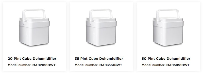 Different Pint Sizes of Midea Cube Smart Dehumidifier: 20-pint, 35-pint, and 50-pint