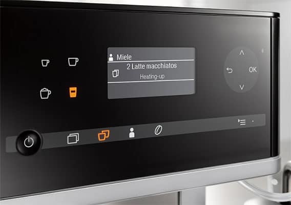 Miele CM6350 Coffee Machine's small text display and buttons for the basic controls