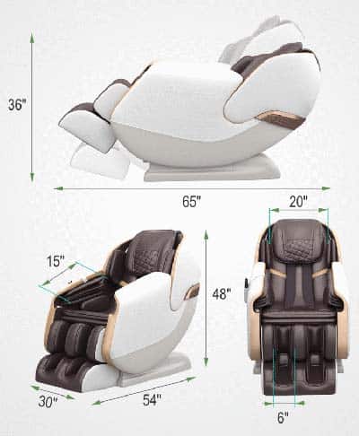 Real Relax PS3100 brown variant and its dimensions when upright and when reclining