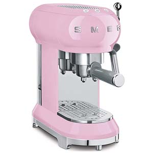 Smeg 50's Retro Style Espresso Coffee Machine with baby pink and chrome exterior