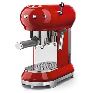 Smeg 50's Retro Style Espresso Coffee Machine with red and chrome exterior
