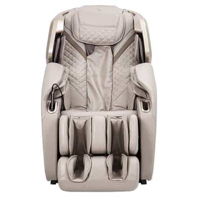 Titan Elite 3D Massage Chair with taupe PU upholstery, wired remote, and two remote holders on both sides of the seat