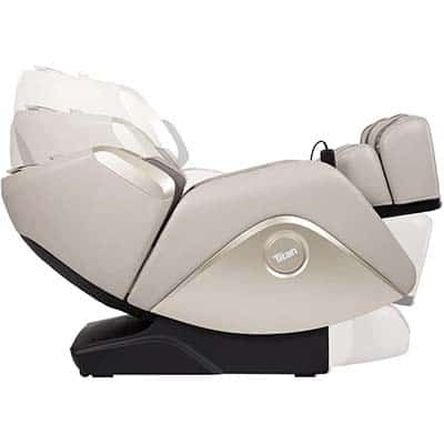 Titan Elite 3D massage chair taupe variant in zero gravity recline with the legports elevated above the heart