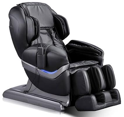 WES41-700S massage chair with black PU upholstery and exterior, dark silver highlights, and a pouch for the remote