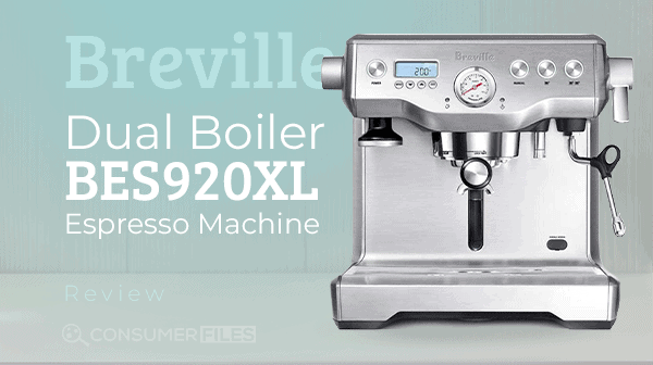 Front part of the Breville Dual Boiler BES920XL in stainless steel finish