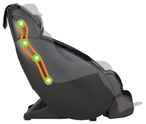 An illustration of a man sitting on the iJoy Total Massage Chair black variant and the chair's short S-track