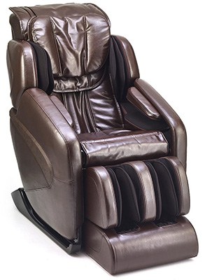 Inner Balance Wellness Jin with dark brown PU upholstery, thick seat cushion, and black base