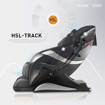 Kahuna Hubot HM-078 Massage Chair black variant and an illustration of its HSL-track 