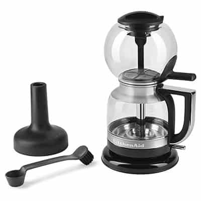 KitchenAid Siphon Coffee Maker black variant, coffee scoop with cleaning brush, & brew unit stand