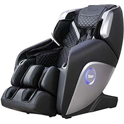 Titan Elite massage chair with black PU upholstery, black and silver exterior, and two remote holders
