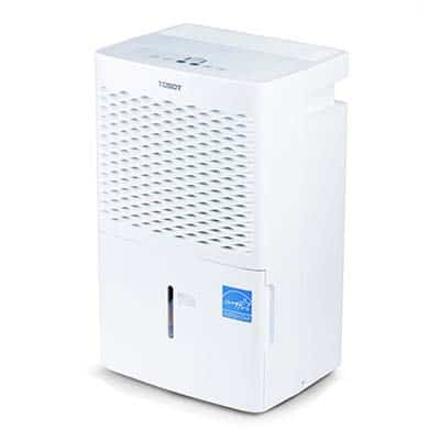 Tosot 50 Pint Dehumidifier with a boxy look, white exterior, and air intake grille in front