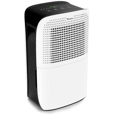 Vacplus 50 Pints Dehumidifier with black & white exterior, circular grille, and controls at the top