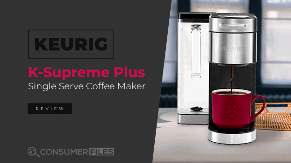 The Keurig K Supreme Plus with coffee dripping from its spout into a cup