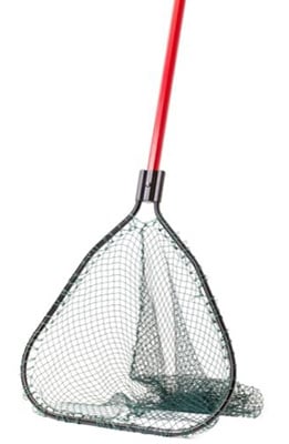 fishing net with red handle to scoop up the fish