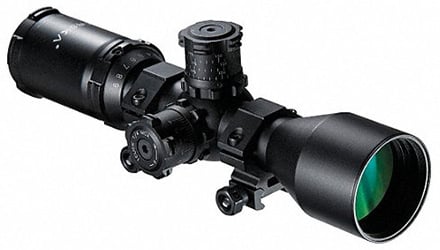 BARSKA Rifle Scope in matte black with rugged construction, exterior elevation knob, and fully coated optics
