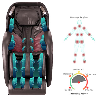 Kyota Kenko M673 3D Massage Chair brown variant with the airbags highlighted in blue-green