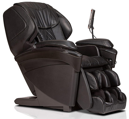 Panasonic Massage Chair MAJ7  with black synthetic leather upholstery and a wired remote mounted to one arm