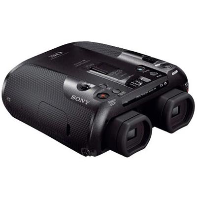 Sony Dev 50 Binoculars with black exterior, black rubber covering for the eyecups, and menu buttons on one side