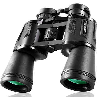 Free Soldier black binoculars with green anti-reflective coating, anti-slip grip, and eyepiece covers