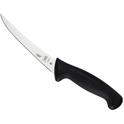 Mercer Culinary Millennia curved boning knife with one-piece high carbon steel blade and handle with textured finger points