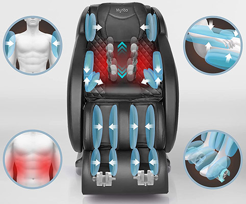 Mynta Massage Recliner Chair's airbags located at the shoulders, arms, calves, and feet