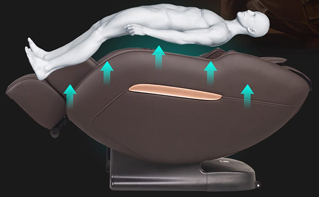 Illustration of a man hovering above the Mynta massage chair in recline