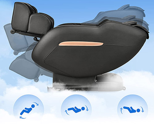 Mynta Massage Chair in zero gravity recline, with leg ports elevated above the heart