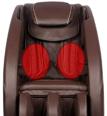 Ideal Electric Massage Chair with brown PU upholstery and two red oval drawings indicating heat in the lumbar area