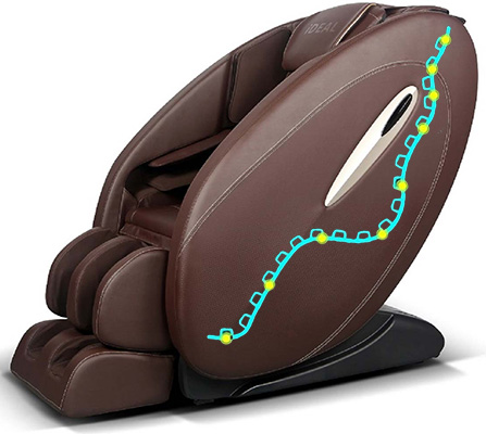 An illustration of the Ideal Luxury Massage Chair's SL track that starts at the neck & ends under the thighs