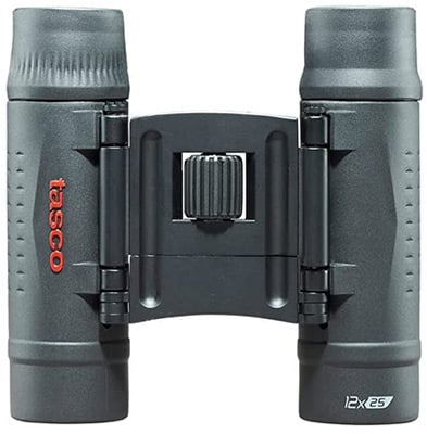 Tasco Essentials Binoculars 10x25 with a rugged housing and black rubber armor coating