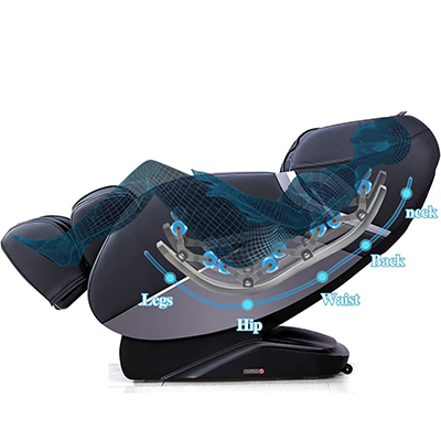 iRest A303 Massage Chair's SL track starts at the neck and ends under the thighs