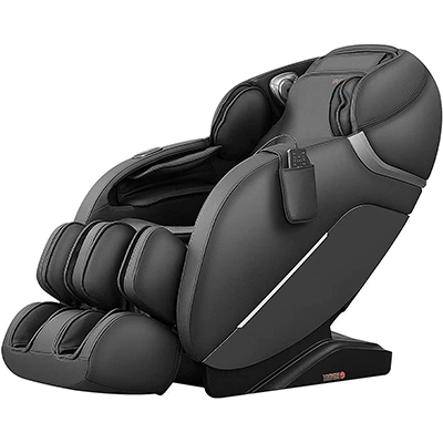 iRest A303-6 Massage Chair with black PU upholstery, silver highlights, & a pouch for the remote on one side
