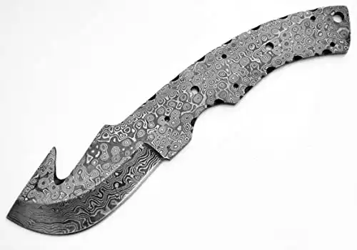 Damascus Gut Hook Skinning Knife Blade Blank by Whole Earth Supply